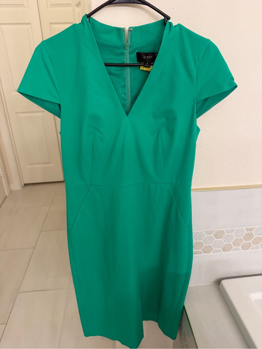 J. Crew Emerald Green V-Neck Midi Sheath Dress